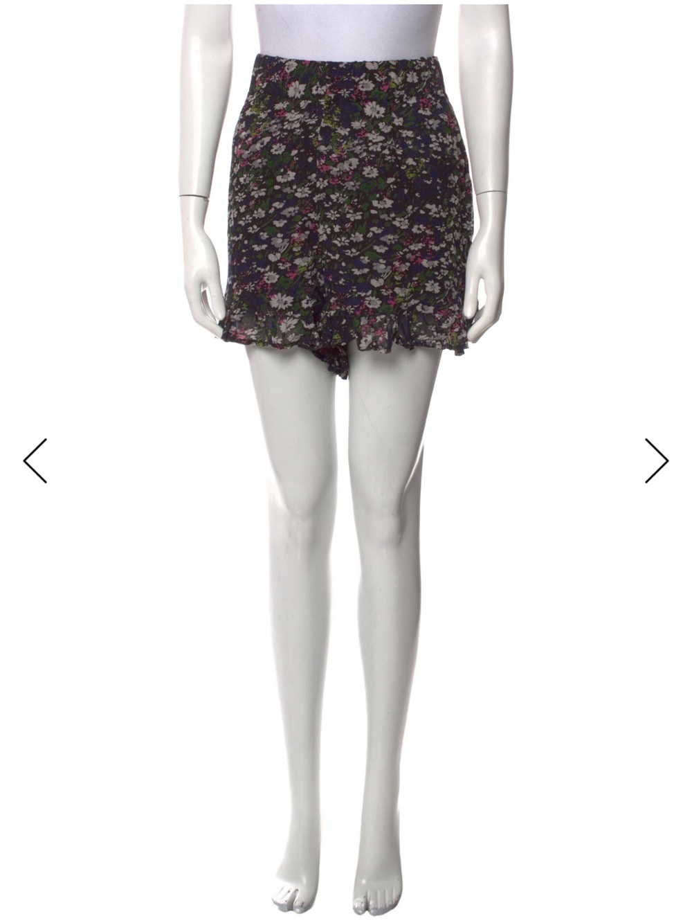 Ganni Black Floral Ruffle-Hem Shorts with Pink & Green Accents